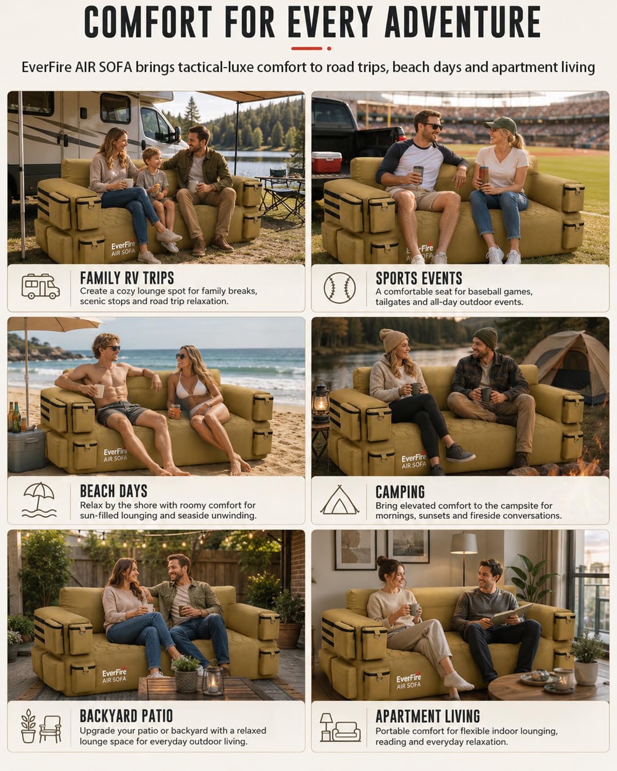 Portable Inflatable Couch with Built-in Pump – Durable Blow Up Sofa for Camping, Backyard, Beach, Party, Festivals, & Indoor Use – Comfortable, Puncture-Resistant Outdoor Furniture Inflatable Loveseat