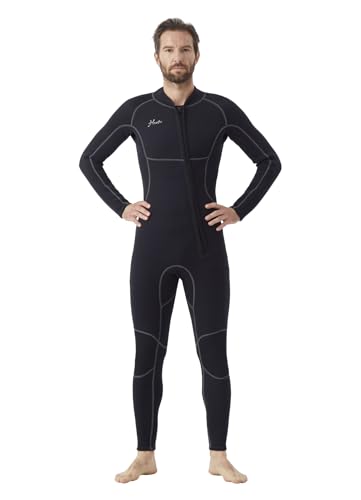 Hevto Men Wetsuit 3/2mm Neoprene Front Zipper for Surfing Diving