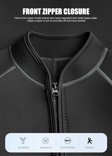 Hevto Men Wetsuit 3/2mm Neoprene Front Zipper for Surfing Diving
