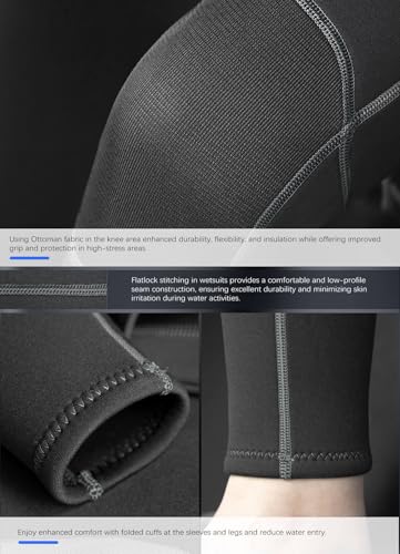 Hevto Men Wetsuit 3/2mm Neoprene Front Zipper for Surfing Diving
