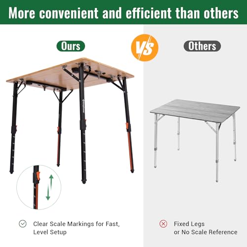 KingCamp Folding Table Portable Camping Table with Adjustable Height Aluminum Legs Lightweight Camp Tables with Carry Bag for Outdoor, Picnic, Party, Beach, Indoor
