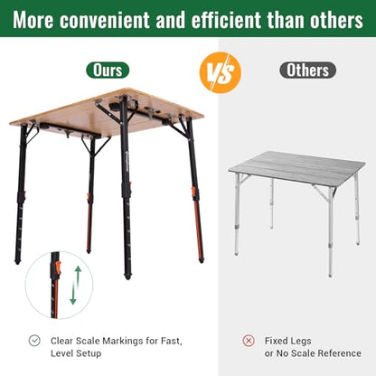 KingCamp Folding Table Portable Camping Table with Adjustable Height Aluminum Legs Lightweight Camp Tables with Carry Bag for Outdoor, Picnic, Party, Beach, Indoor