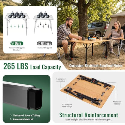 KingCamp Folding Table Portable Camping Table with Adjustable Height Aluminum Legs Lightweight Camp Tables with Carry Bag for Outdoor, Picnic, Party, Beach, Indoor