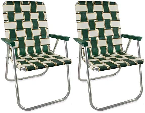 Lawn Chair USA - Outdoor Chairs for Camping. Made with Lightweight Aluminum Frames and UV-Resistant Webbing. Folds for Easy Storage 2- Pack