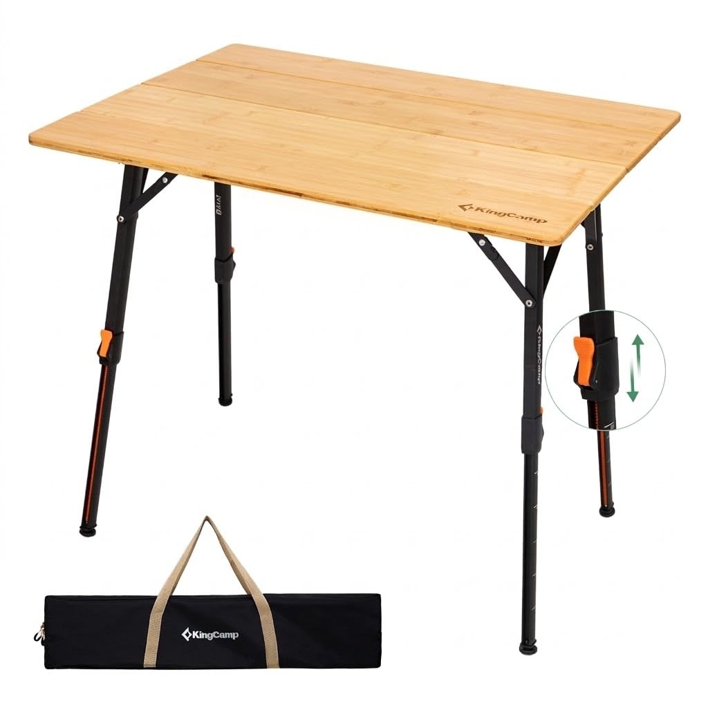 KingCamp Folding Table Portable Camping Table with Adjustable Height Aluminum Legs Lightweight Camp Tables with Carry Bag for Outdoor, Picnic, Party, Beach, Indoor
