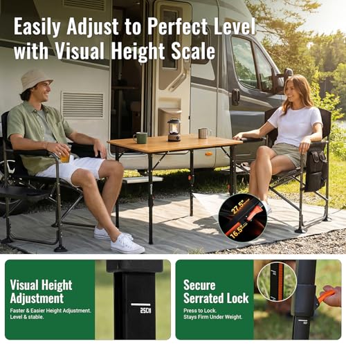 KingCamp Folding Table Portable Camping Table with Adjustable Height Aluminum Legs Lightweight Camp Tables with Carry Bag for Outdoor, Picnic, Party, Beach, Indoor