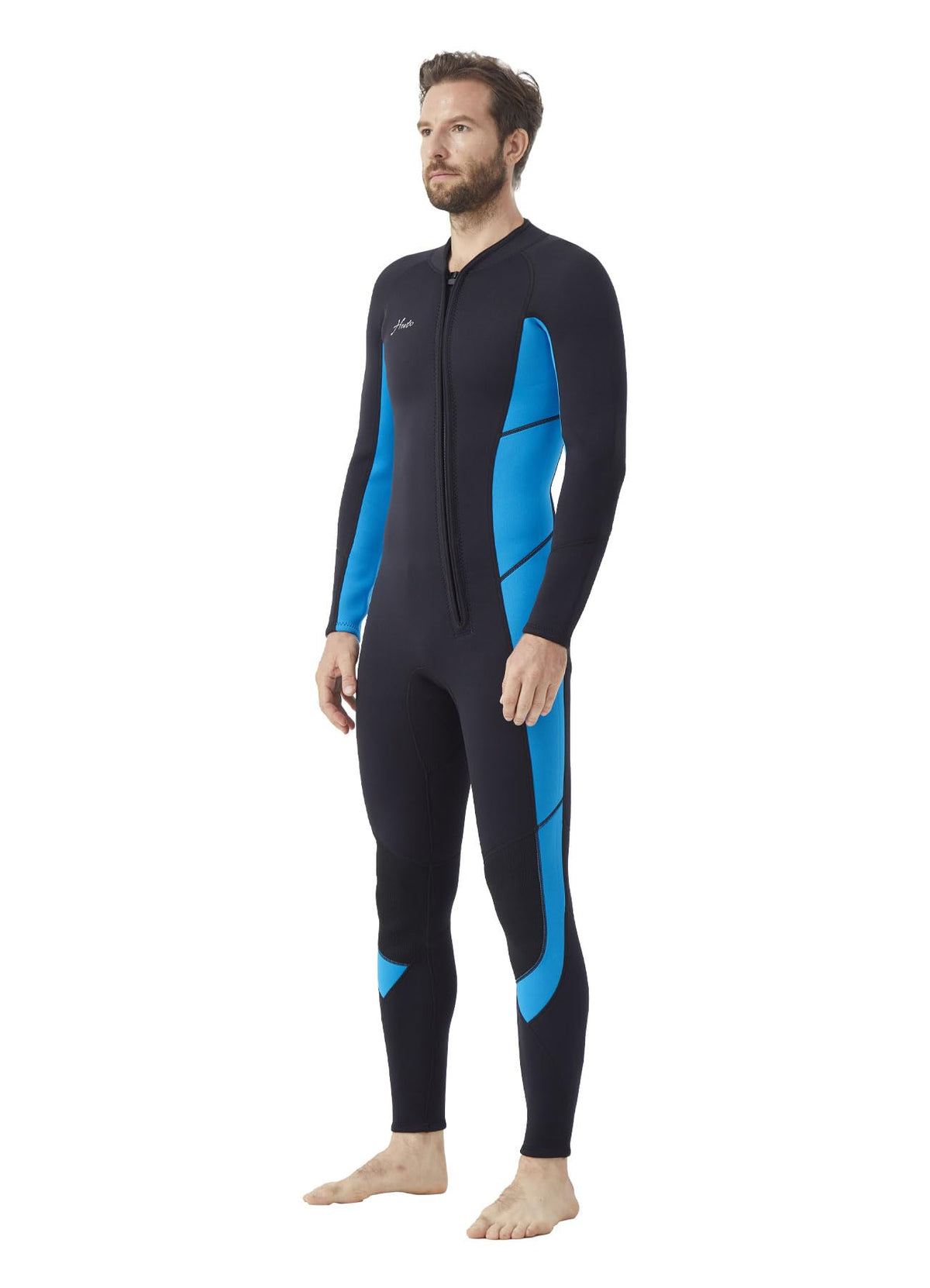 Hevto Men Wetsuit 3/2mm Neoprene Front Zipper for Surfing Diving