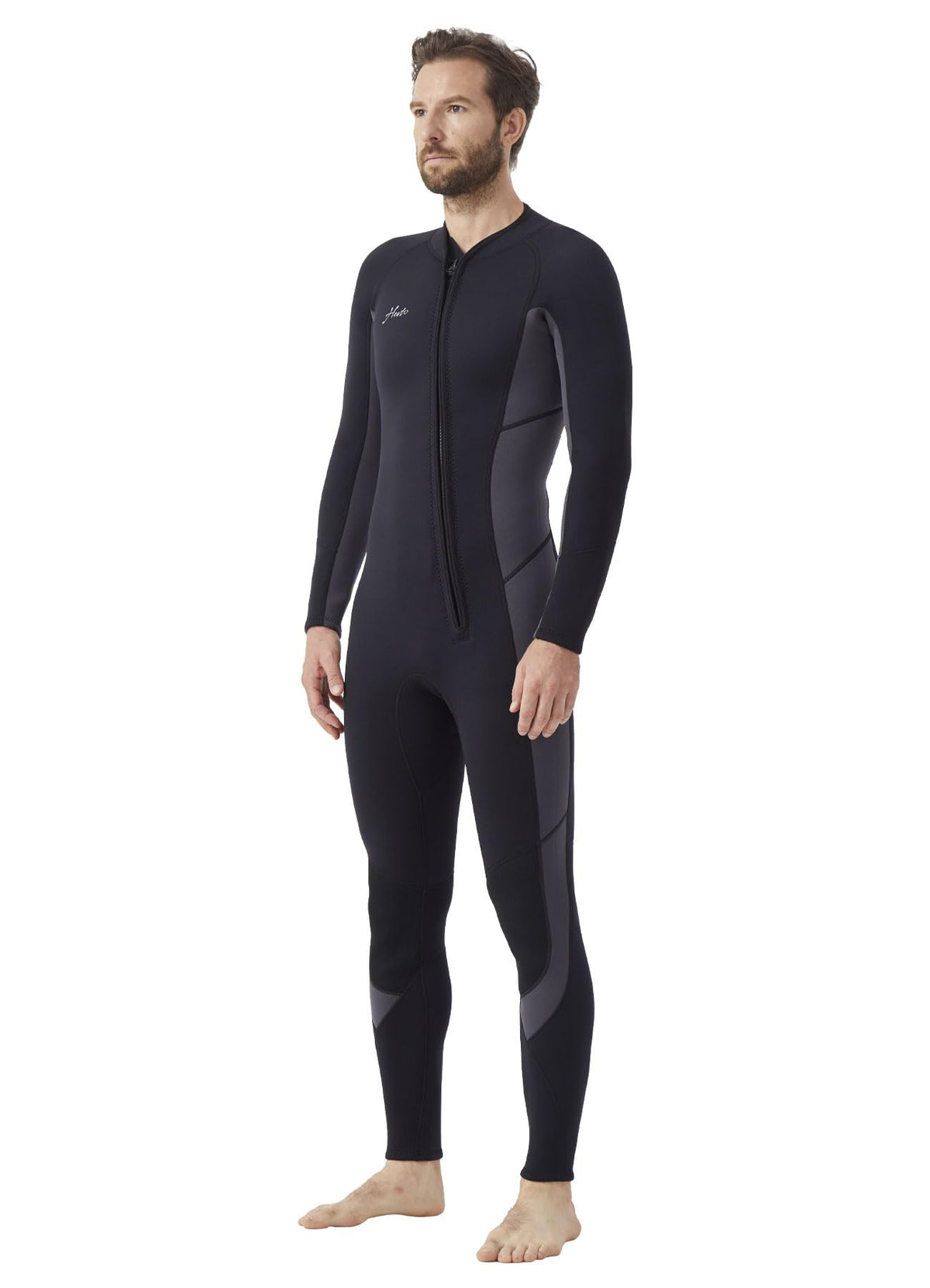 Hevto Men Wetsuit 3/2mm Neoprene Front Zipper for Surfing Diving