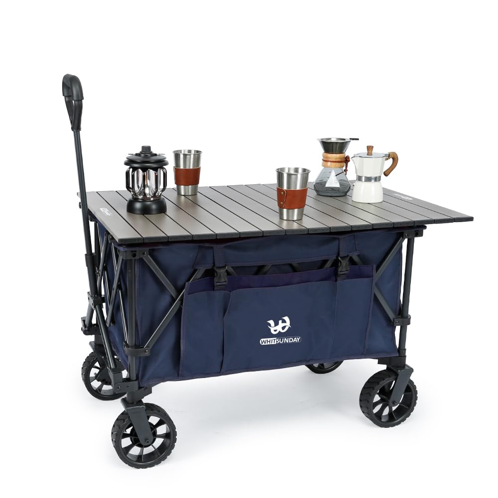 Whitsunday Wagon Moko Compact Folding Collapsible Utility Foldable Deavy Duty Camping Park Wagon Cart with Aluminum Table Plate