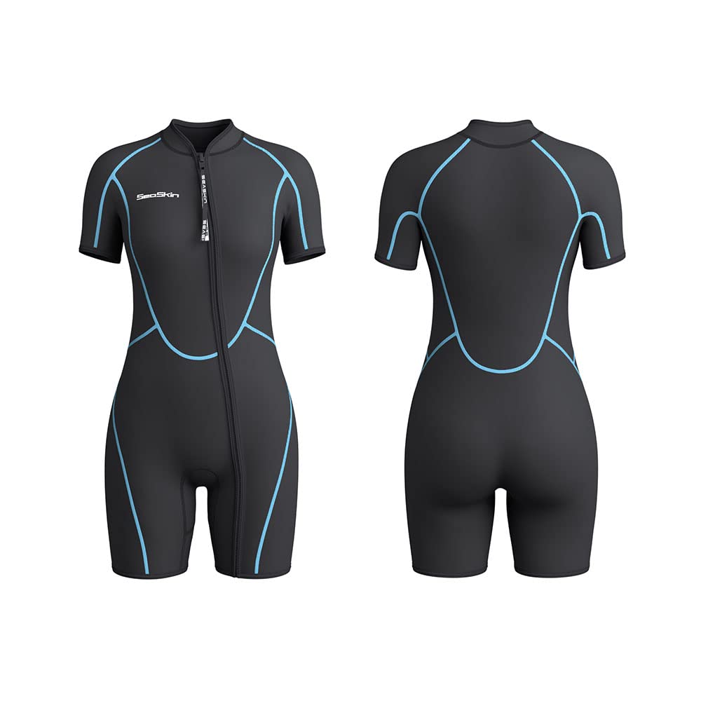 Seaskin Mens 3mm Shorty Wetsuit Womens, Full Body Diving Suit Front Zip