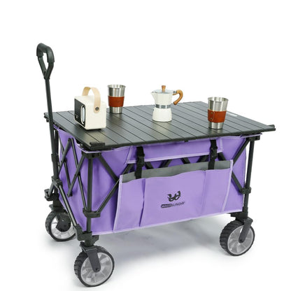 Whitsunday Wagon Moko Compact Folding Collapsible Utility Foldable Deavy Duty Camping Park Wagon Cart with Aluminum Table Plate