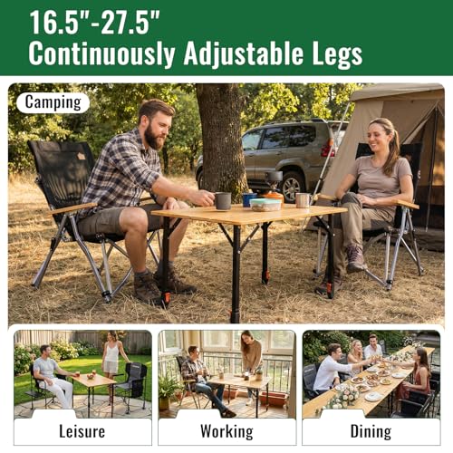 KingCamp Folding Table Portable Camping Table with Adjustable Height Aluminum Legs Lightweight Camp Tables with Carry Bag for Outdoor, Picnic, Party, Beach, Indoor