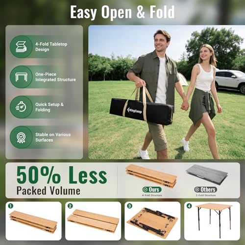 KingCamp Folding Table Portable Camping Table with Adjustable Height Aluminum Legs Lightweight Camp Tables with Carry Bag for Outdoor, Picnic, Party, Beach, Indoor