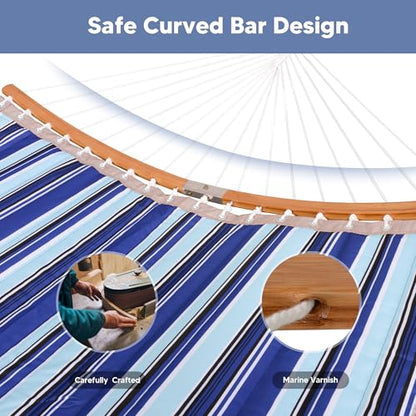 SUNCREAT Double Quilted Hammock with Stand, Outdoor Hammock with Curved-Bar, Soft Pillow