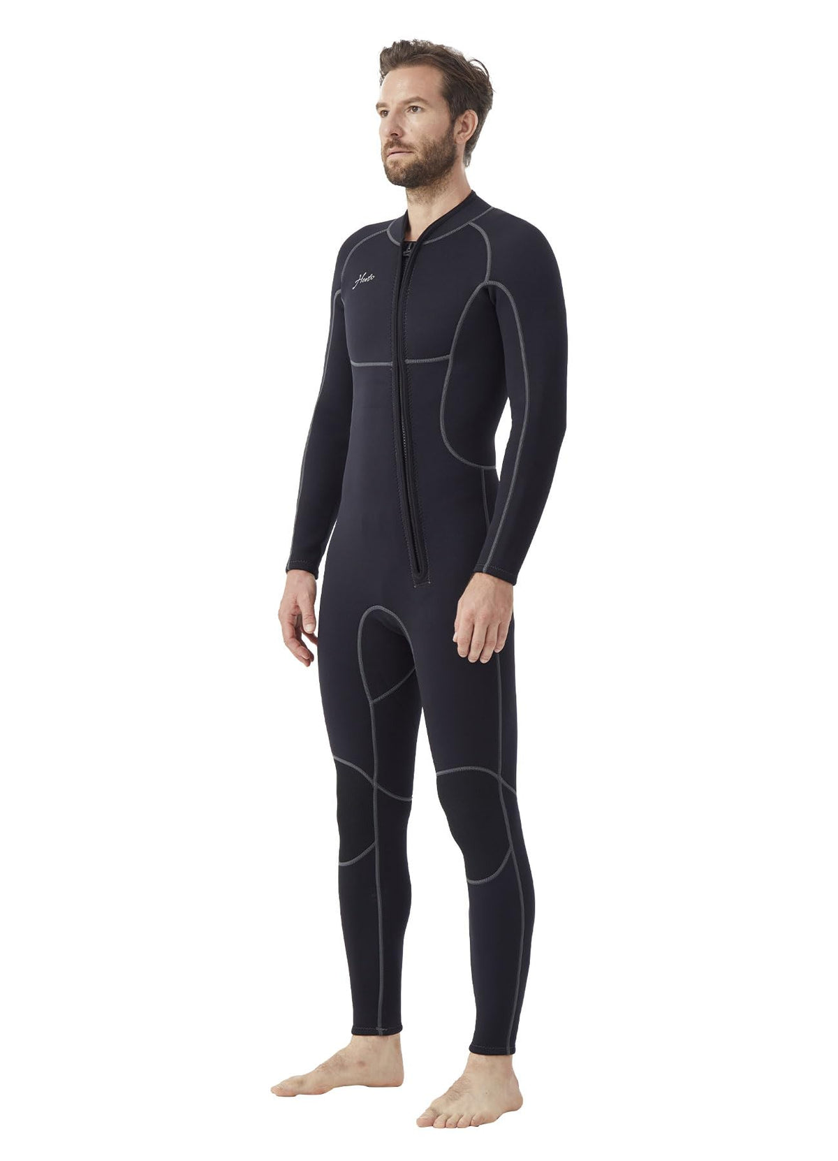 Hevto Men Wetsuit 3/2mm Neoprene Front Zipper for Surfing Diving