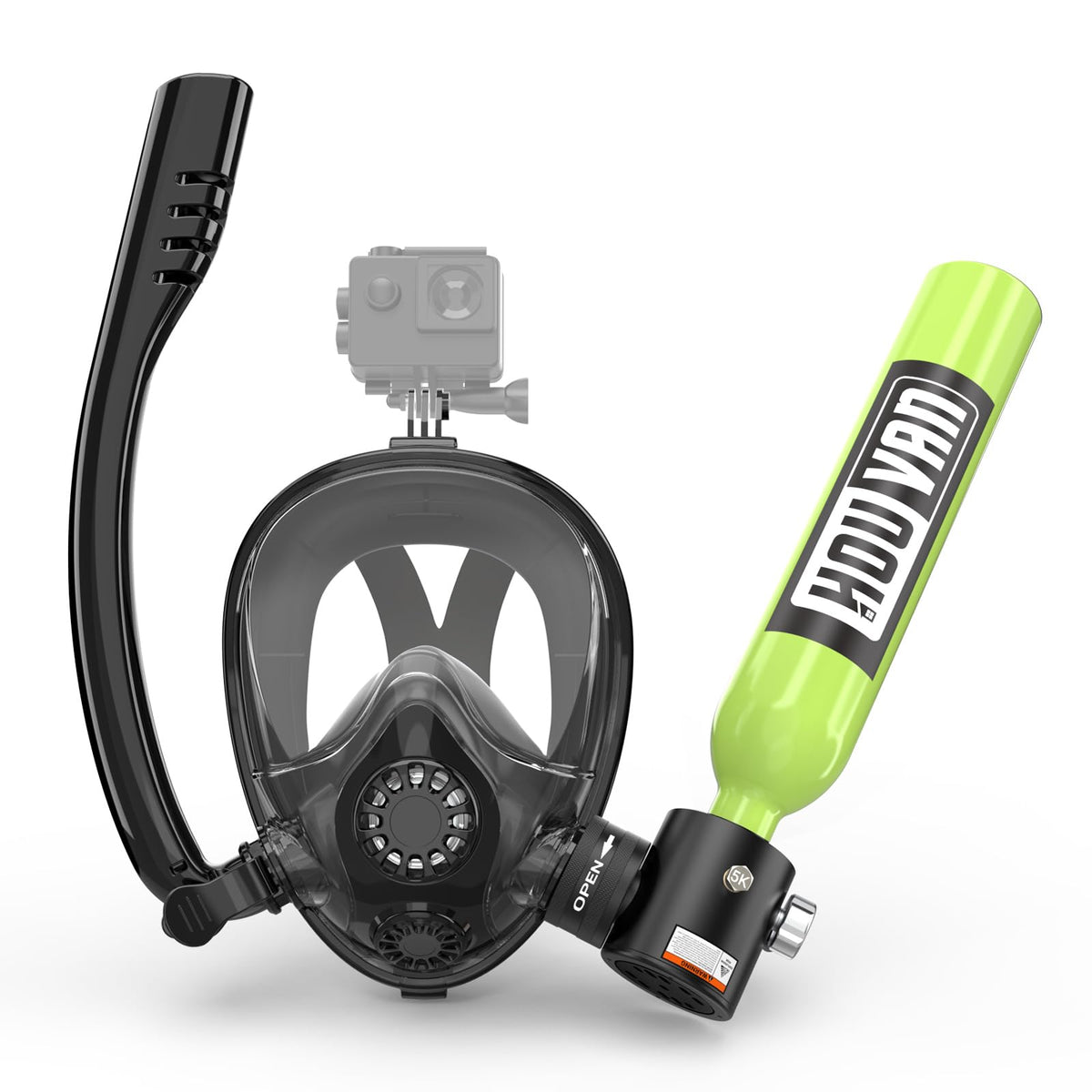 HOUVAN Mini Scuba Tank with Snorkel Mask 0.5L Inflatable Diving Tank with Full Face Diving Mask Pony Bottle Backup Diving Air Tank Suits for Recreational Snorkeling Shallow Diving