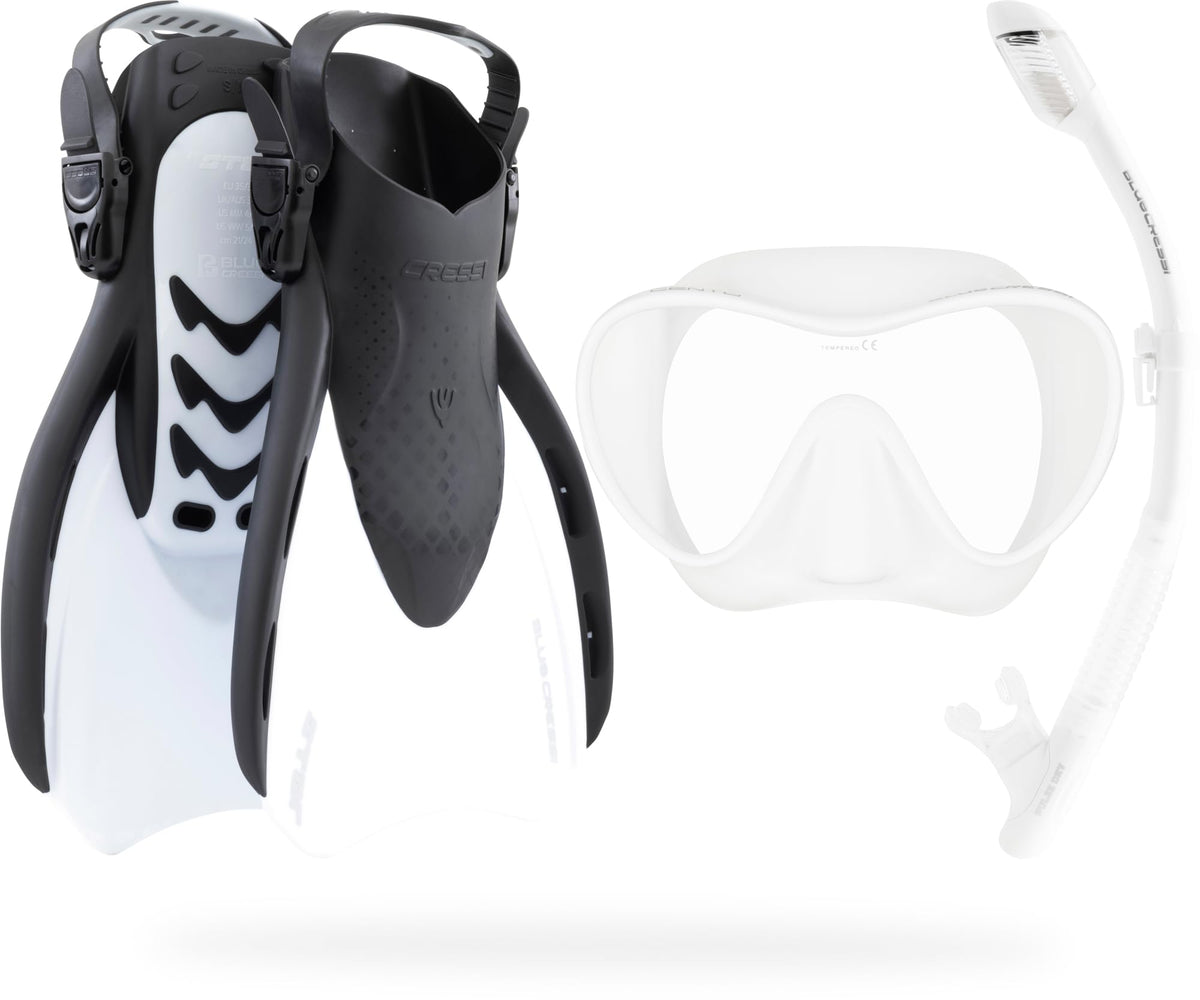 Cressi Adult Snorkel Set, Voyager Set, Dry-Top Float Valve, Wide View Mask