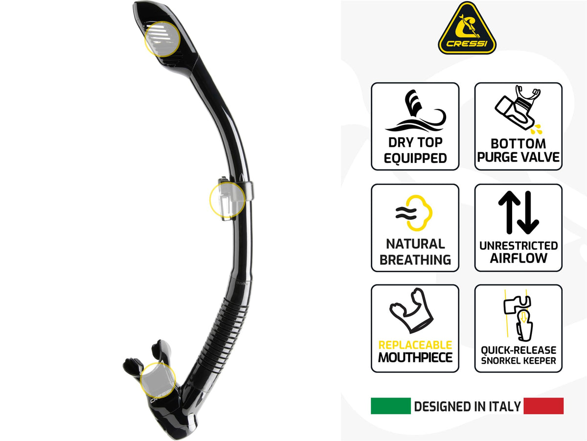 Cressi Adult Snorkel Set, Palau Set, Dry Top Snorkel, Swim Fins, Travel Bag