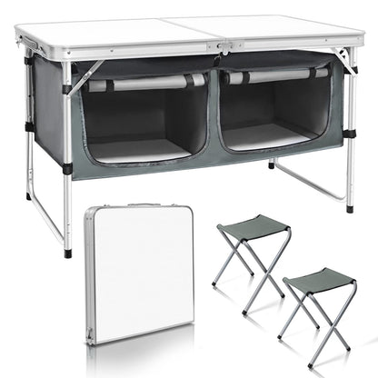 CampLand Outdoor Folding Table Aluminum Lightweight Height Adjustable with Storage Organizer for BBQ, Party, Camping