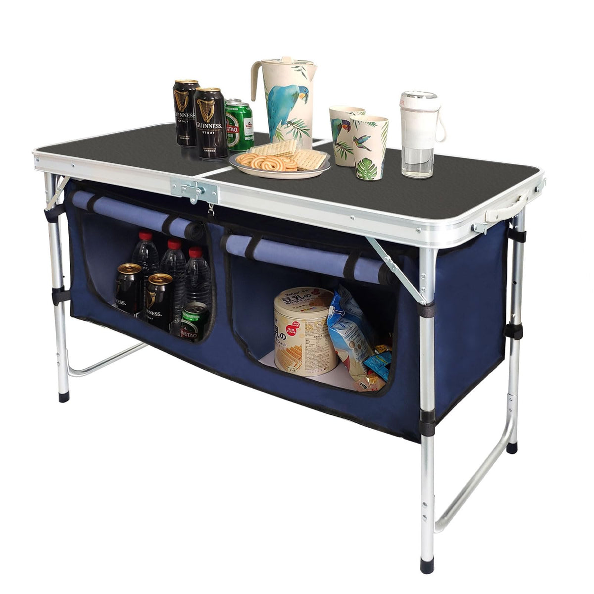 CampLand Outdoor Folding Table Aluminum Lightweight Height Adjustable with Storage Organizer for BBQ, Party, Camping