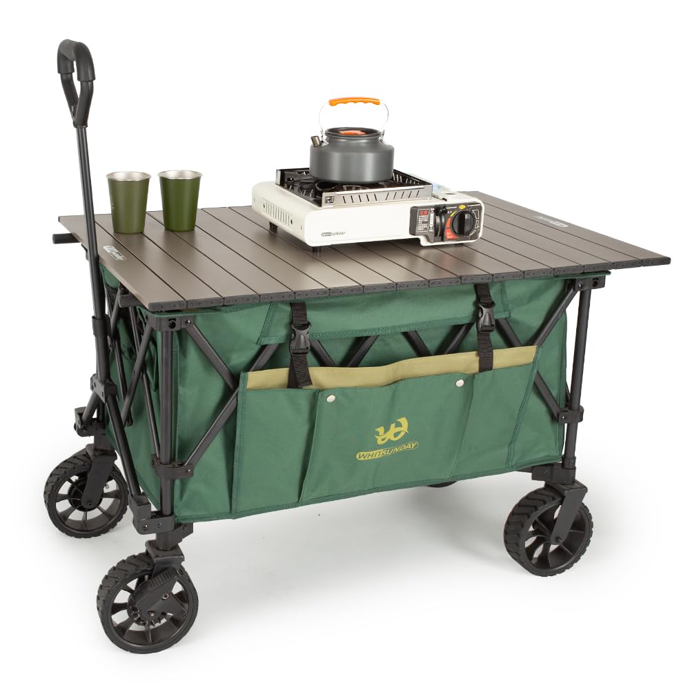 Whitsunday Wagon Moko Compact Folding Collapsible Utility Foldable Deavy Duty Camping Park Wagon Cart with Aluminum Table Plate