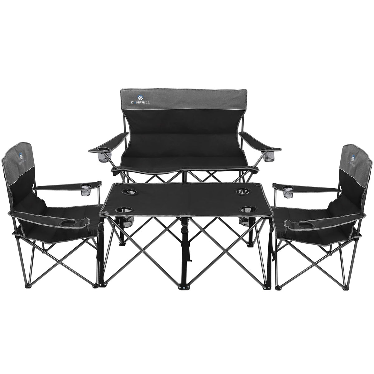 CAMPHILL Camping Chair Set of 3, Outdoor Folding Camping Chairs for Heavy People with Cup Holder & Carry Bag,Collapsible Chair Include One Sofa Chair and Two Single Chair,Support up to 500lbs