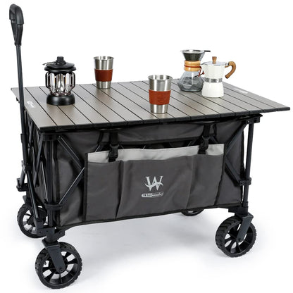 Whitsunday Wagon Moko Compact Folding Collapsible Utility Foldable Deavy Duty Camping Park Wagon Cart with Aluminum Table Plate