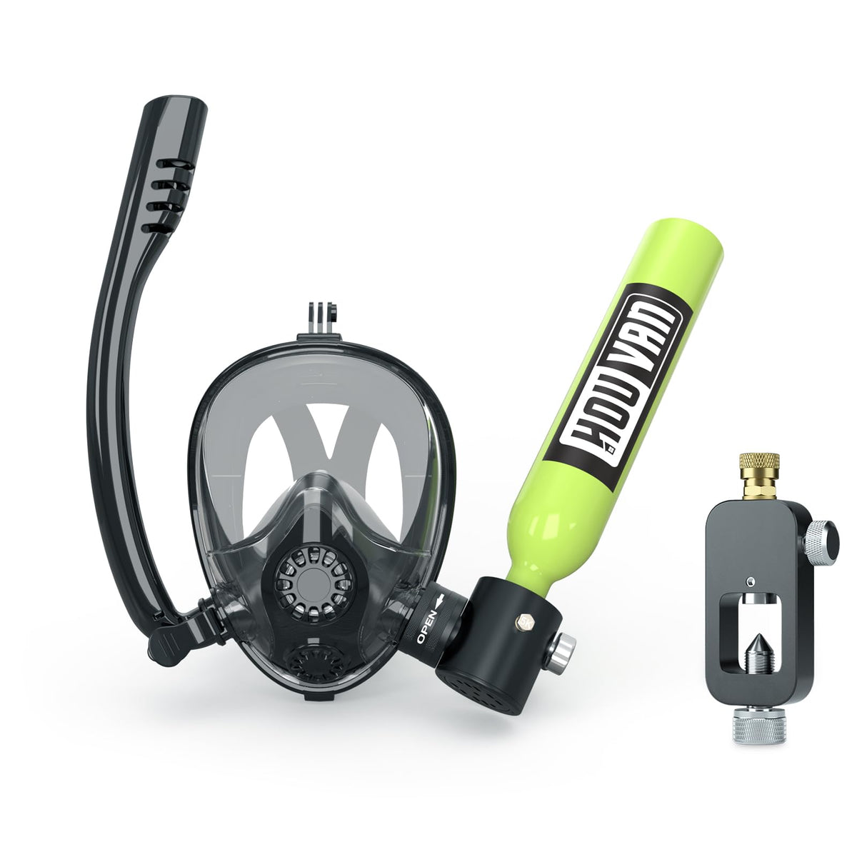 HOUVAN Mini Scuba Tank with Snorkel Mask 0.5L Inflatable Diving Tank with Full Face Diving Mask Pony Bottle Backup Diving Air Tank Suits for Recreational Snorkeling Shallow Diving