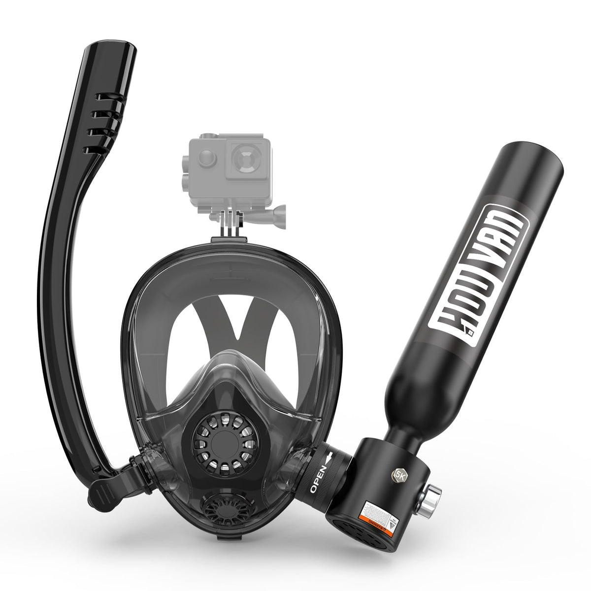 HOUVAN Mini Scuba Tank with Snorkel Mask 0.5L Inflatable Diving Tank with Full Face Diving Mask Pony Bottle Backup Diving Air Tank Suits for Recreational Snorkeling Shallow Diving