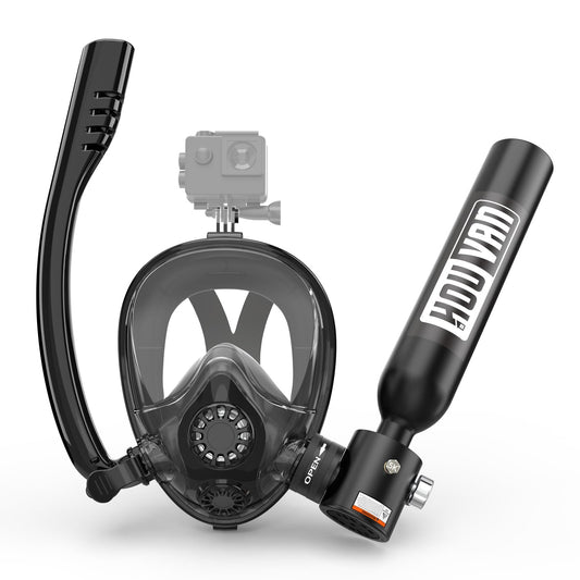 HOUVAN Mini Scuba Tank with Snorkel Mask 0.5L Inflatable Diving Tank with Full Face Diving Mask Pony Bottle Backup Diving Air Tank Suits for Recreational Snorkeling Shallow Diving