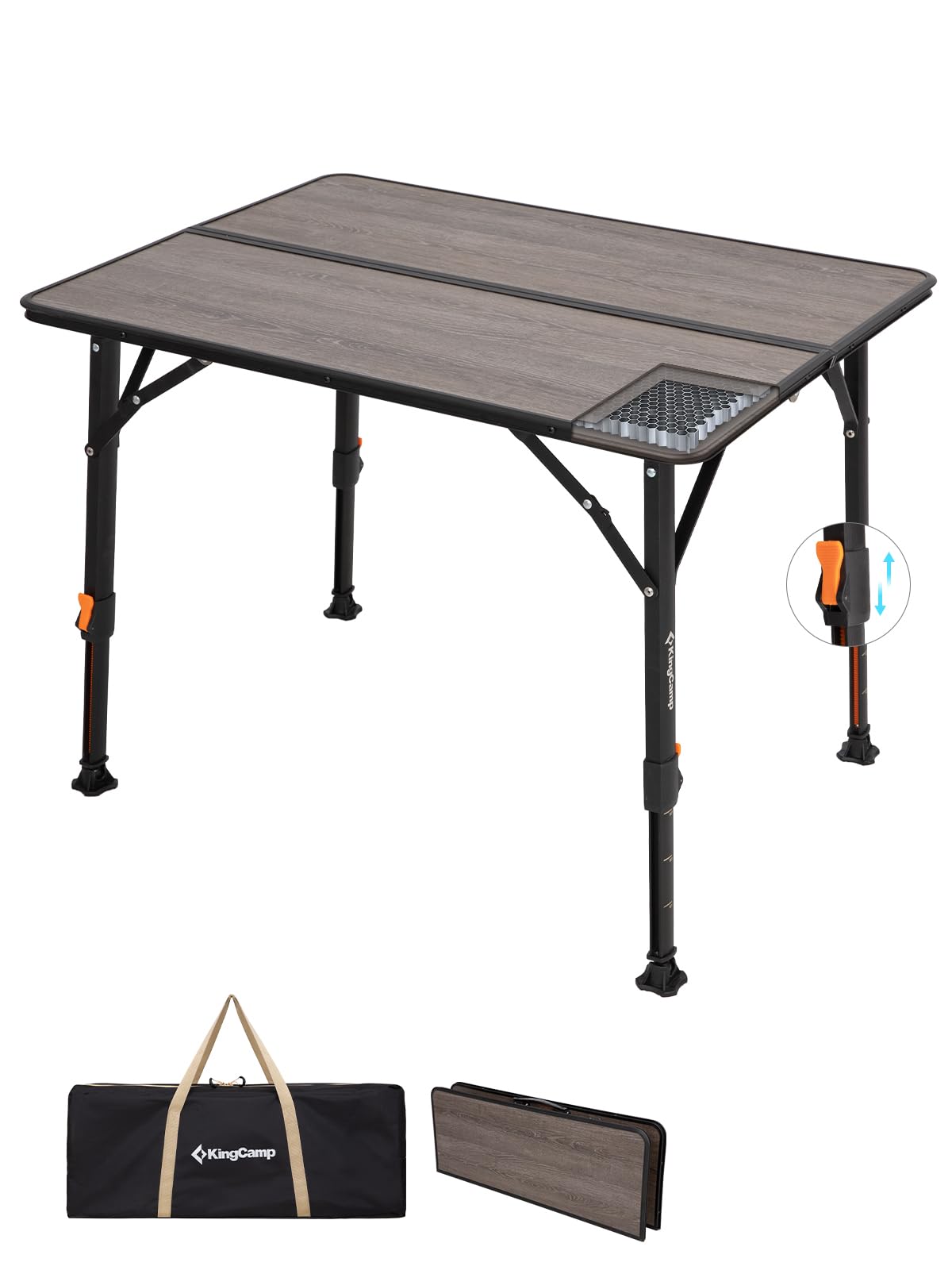 KingCamp Folding Table Portable Camping Table with Adjustable Height Aluminum Legs Lightweight Camp Tables with Carry Bag for Outdoor, Picnic, Party, Beach, Indoor