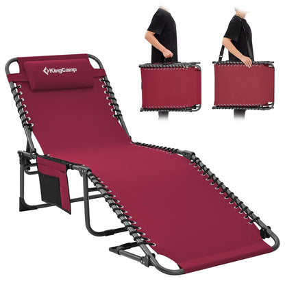 KingCamp Lounge Chair Outdoor, Folding Portable Tanning Chairs Comfy Adjustable 5-Position Lay Flat Foldable Chaise Lounger with Pillow for Outside Beach Patio Sun Bathing Pool