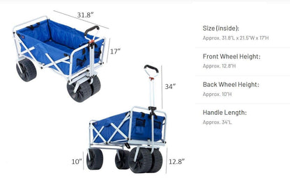 Mac Sports Heavy Duty Collapsible Folding All Terrain Utility Beach Wagon Cart for Beach Accessories, Umbrellas, Camping Gear, and More