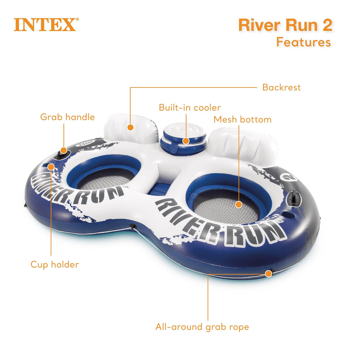INTEX River Run 2 Inflatable 2-Person Floating Lake Lounge, 3-Pack