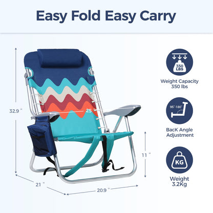 LET'S CAMP Backpack Beach Chair Set of 2, 3-4 Position Classic Lay Flat