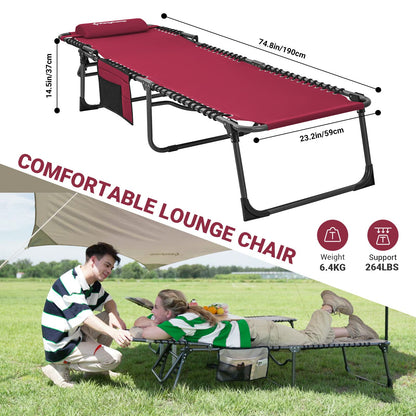 KingCamp Lounge Chair Outdoor, Folding Portable Tanning Chairs Comfy Adjustable 5-Position Lay Flat Foldable Chaise Lounger with Pillow for Outside Beach Patio Sun Bathing Pool