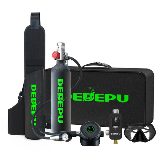 DEDEPU Mini Scuba Tank, 1L Dive Portable Lung Air Tank with Snorkel Mask, Underwater Breathing Diving Gear, Backup Air Cylinder Emergency Rescue Pony Bottle