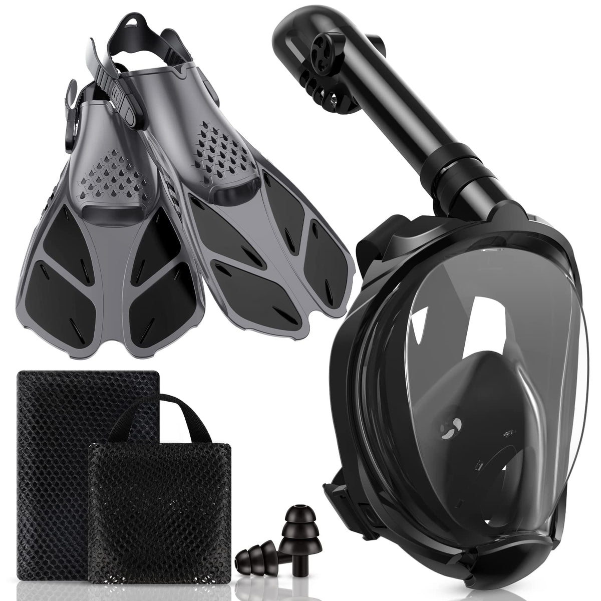 Viginsul Snorkeling Gear for Adults Full Face Snorkel Mask Fins Snorkel Set