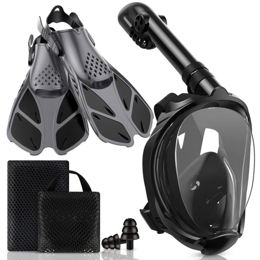 Viginsul Snorkeling Gear for Adults Full Face Snorkel Mask Fins Snorkel Set