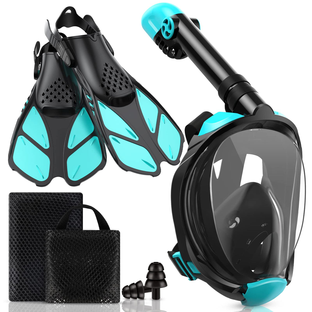 Viginsul Snorkeling Gear for Adults Full Face Snorkel Mask Fins Snorkel Set