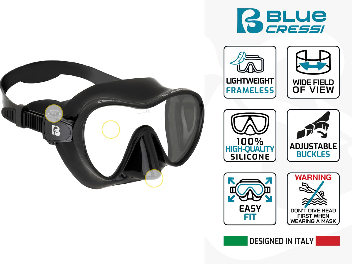 Cressi Adult Snorkel Set, Voyager Set, Dry-Top Float Valve, Wide View Mask