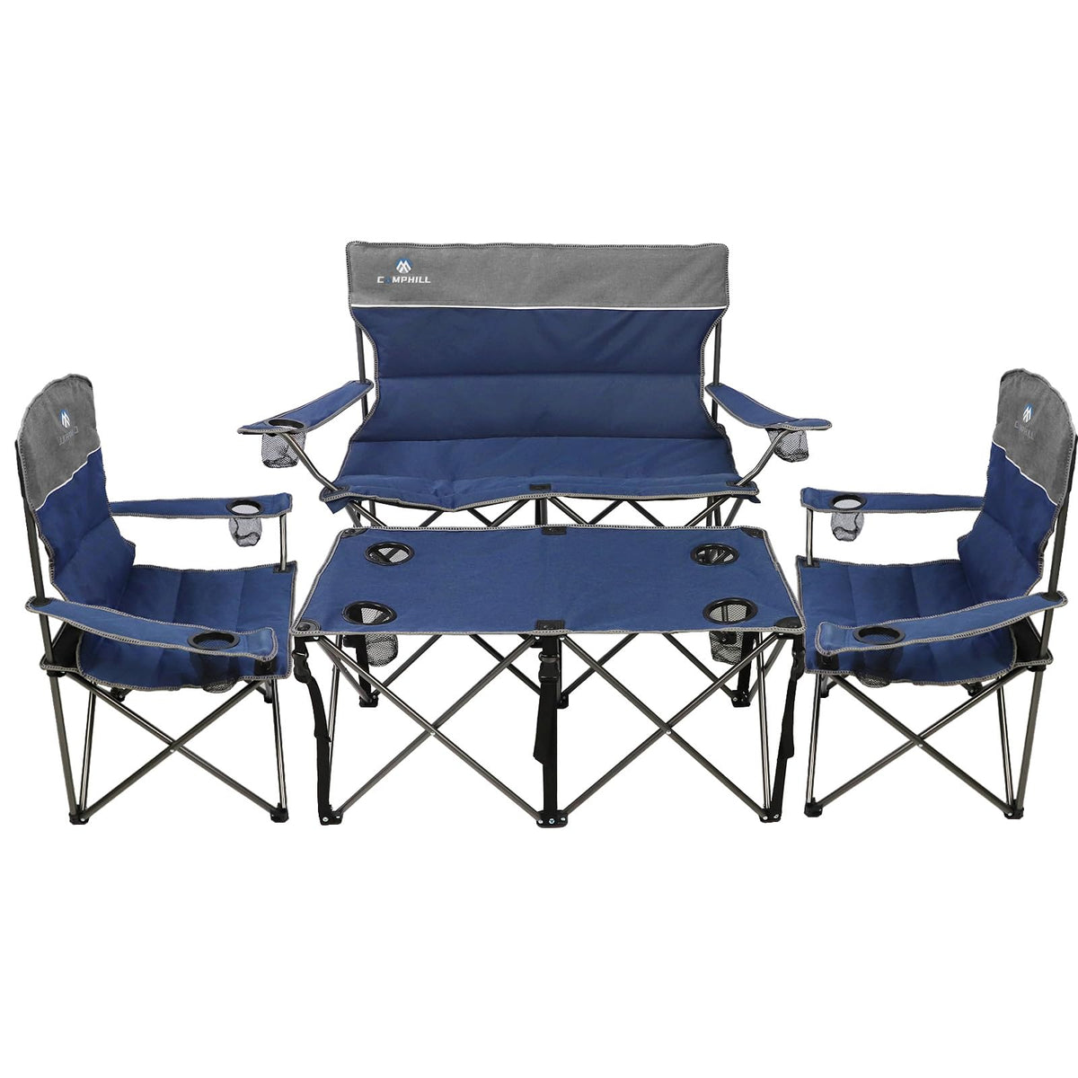 CAMPHILL Camping Chair Set of 3, Outdoor Folding Camping Chairs for Heavy People with Cup Holder & Carry Bag,Collapsible Chair Include One Sofa Chair and Two Single Chair,Support up to 500lbs