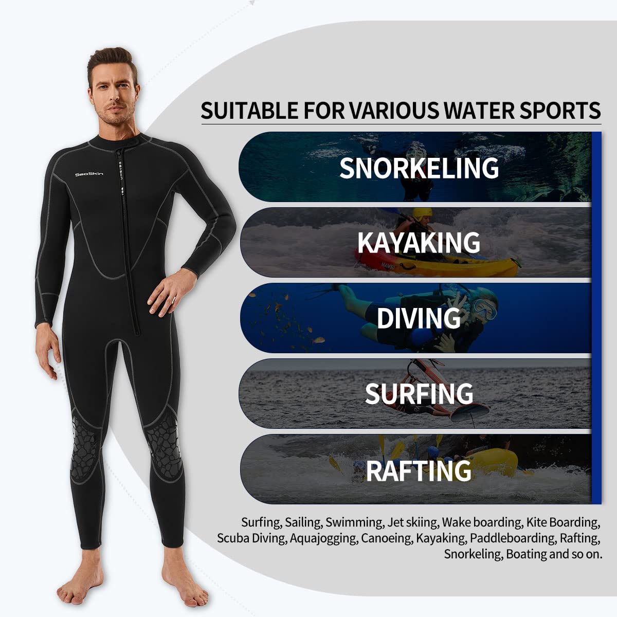 Seaskin Mens 3mm Shorty Wetsuit Womens, Full Body Diving Suit Front Zip