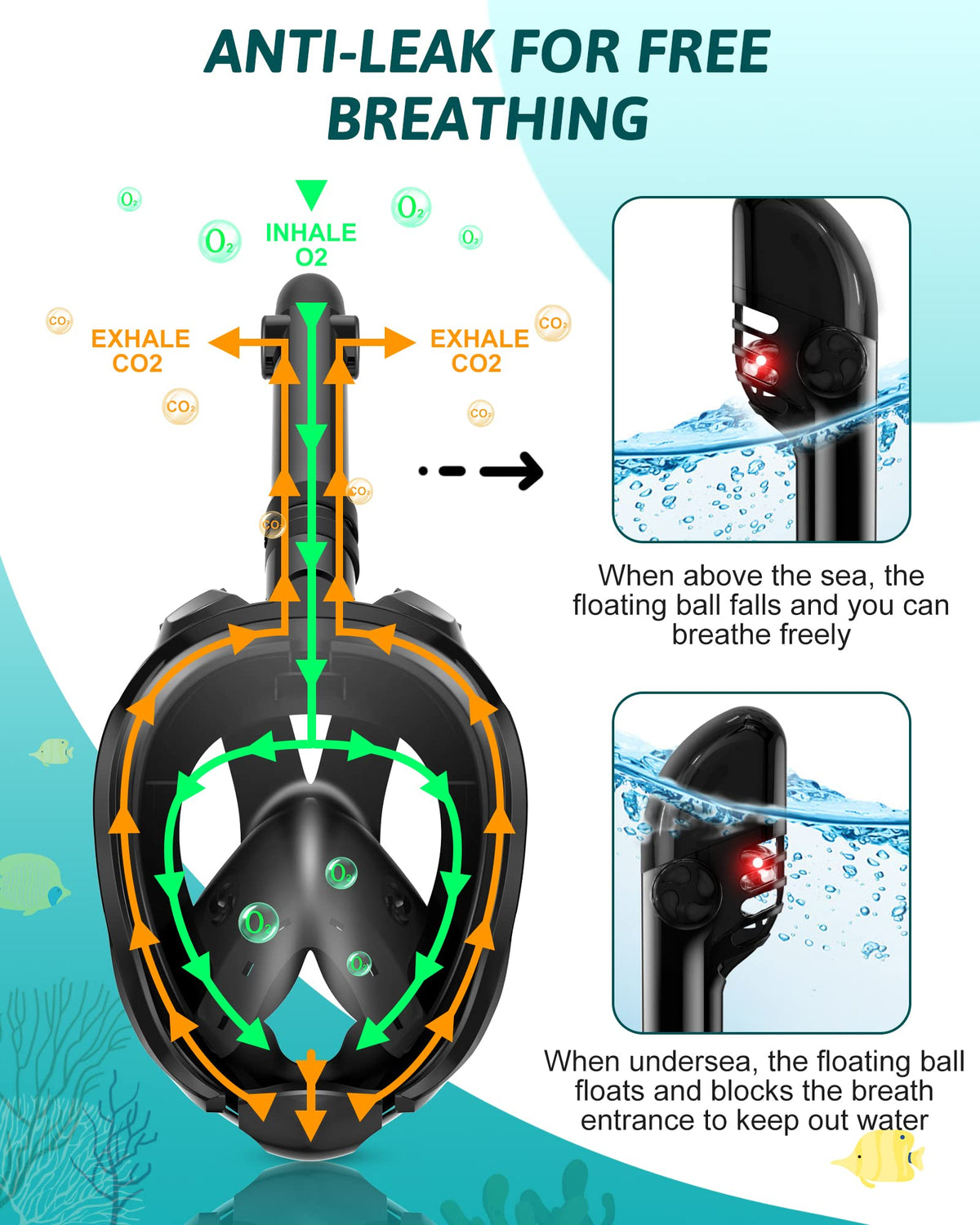 Viginsul Snorkeling Gear for Adults Full Face Snorkel Mask Fins Snorkel Set