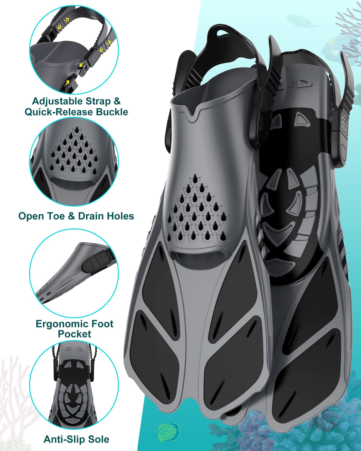 Viginsul Snorkeling Gear for Adults Full Face Snorkel Mask Fins Snorkel Set
