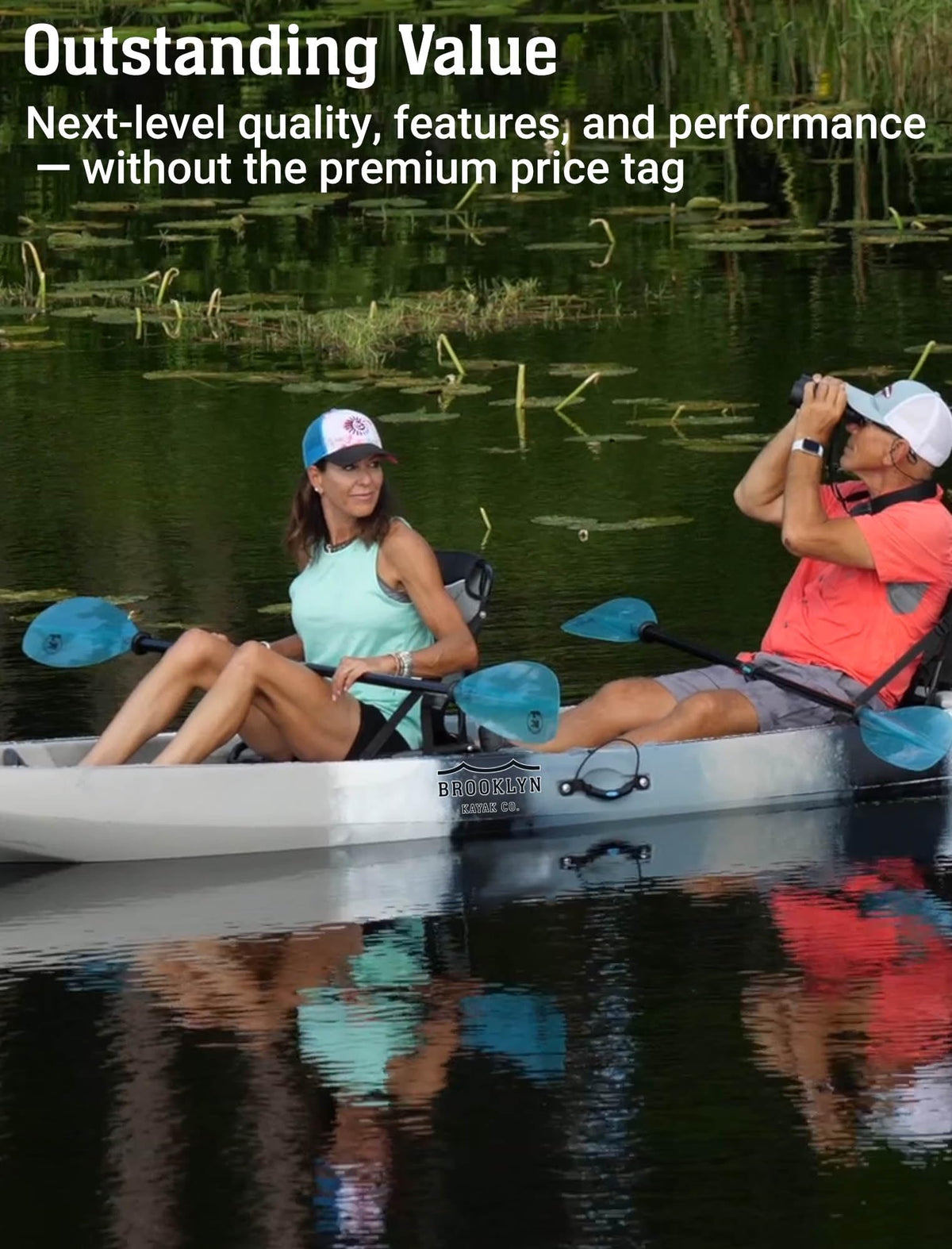 BKC Brooklyn 12.5 Tandem Fishing Kayak, 2 to 3 Person Sit-on-Top