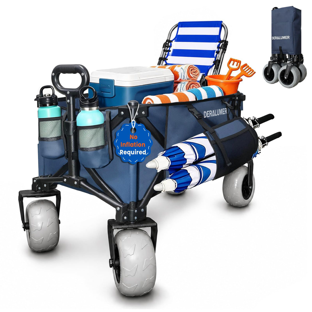 X800 Collapsible Beach Wagon, 41" Heavy Duty Folding Wagon Cart with 9" Big Balloon Wheels, 200L Oversized Utility Wagon with Side Bag for Camping, Sports