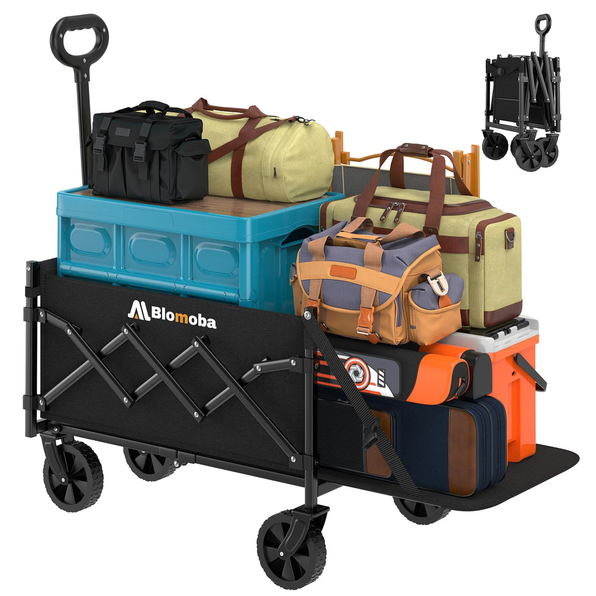 Collapsible Wagon with Wheels, Foldable Wagon Cart with Flexible Handle, Folding Utility Grocery Shopping Cart