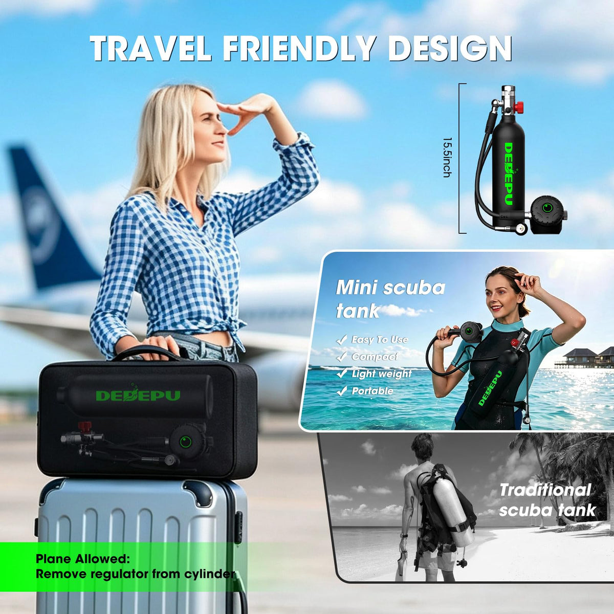 1L Mini Scuba Tank with Portable Air Cylinder