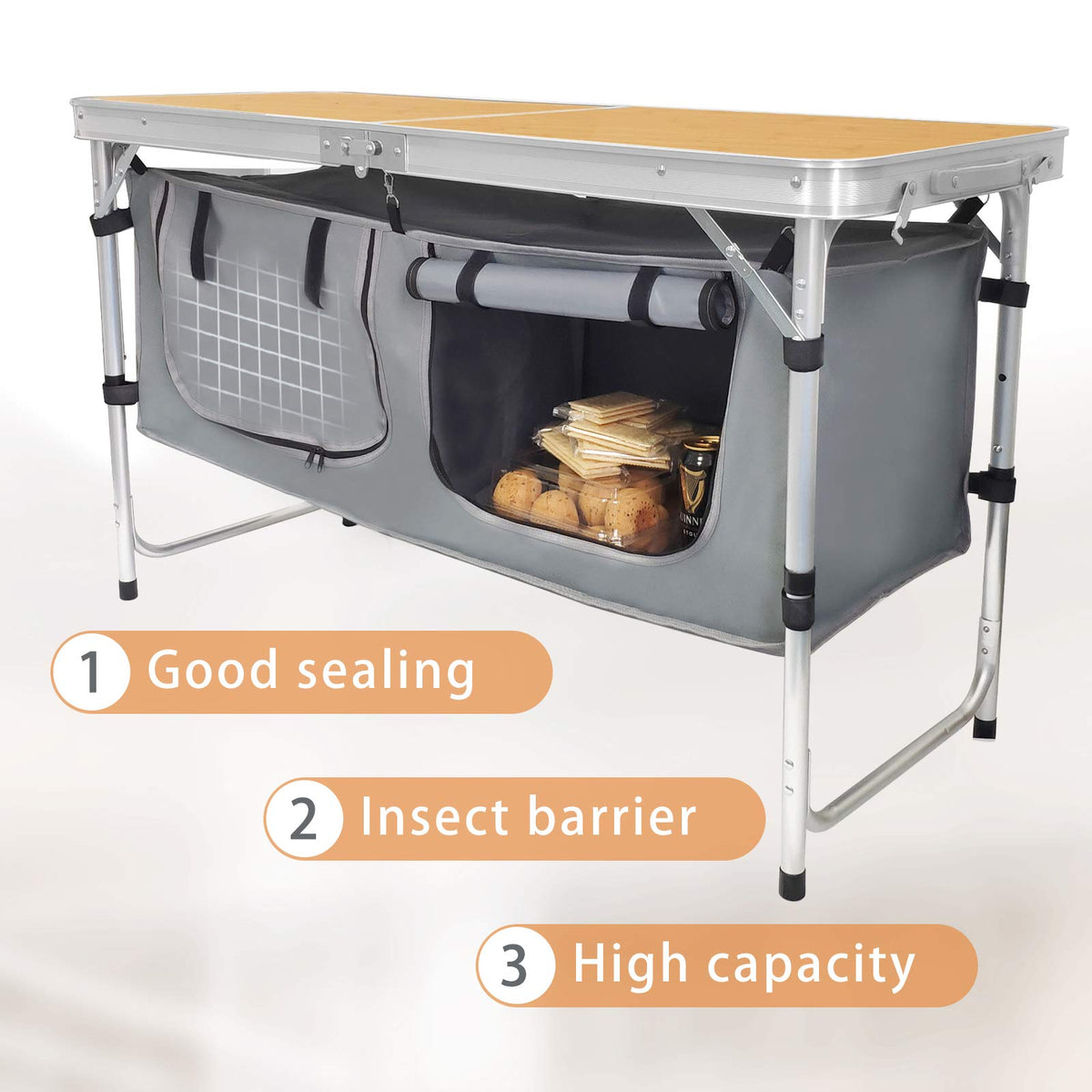 CampLand Outdoor Folding Table Aluminum Lightweight Height Adjustable with Storage Organizer for BBQ, Party, Camping